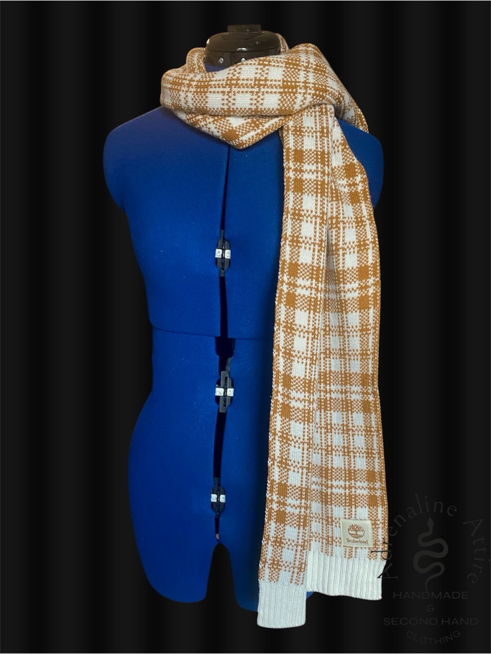 Timberland Cream and Brown Plaid Knit Scarf